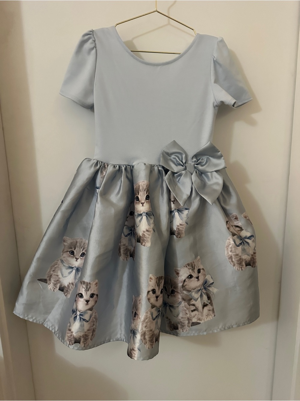 H&M Pale Blue Kitty Print Dress with Bow